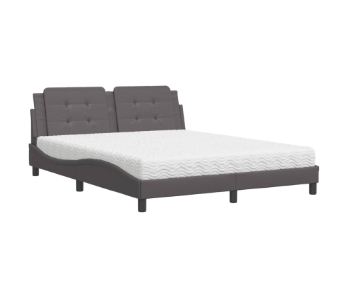 vidaXL Cama con colchón cuero sintético gris 160x200 cm