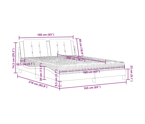 vidaXL Cama con colchón cuero sintético gris 160x200 cm