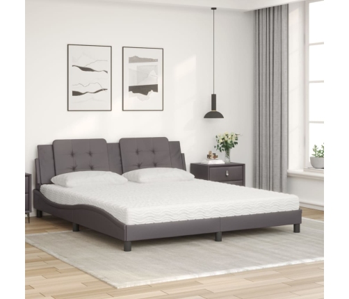 Cama con colchón cuero sintético gris 180x200 cm