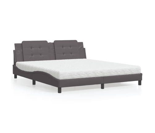 Cama con colchón cuero sintético gris 180x200 cm