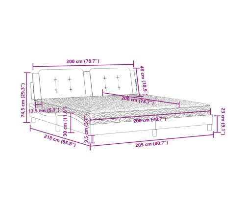 Cama con colchón cuero sintético negro 200x200 cm