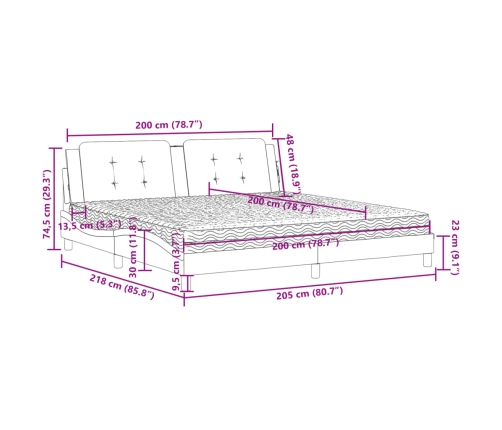 Cama con colchón cuero sintético marrón 200x200 cm