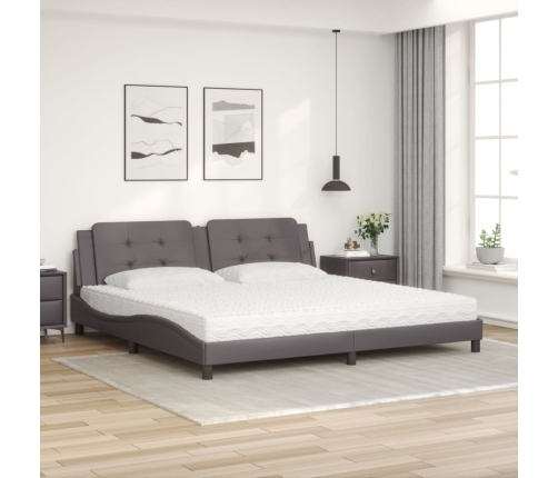 Cama con colchón cuero sintético gris 200x200 cm