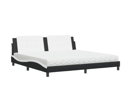 Cama con colchón cuero sintético negro y blanco 200x200 cm