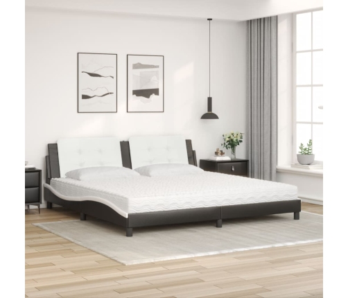 Cama con colchón cuero sintético negro y blanco 200x200 cm