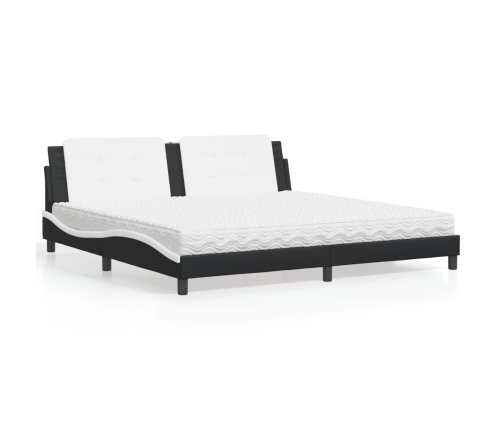 Cama con colchón cuero sintético negro y blanco 200x200 cm