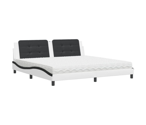 Cama con colchón cuero sintético blanco y negro 200x200 cm