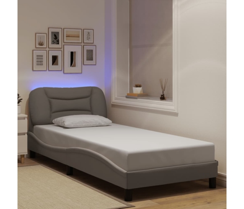 Estructura de cama con luces LED tela gris taupe 80x200 cm