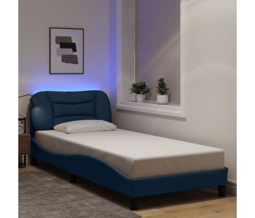 Estructura de cama con LED sin colchón tela azul 80x200 cm