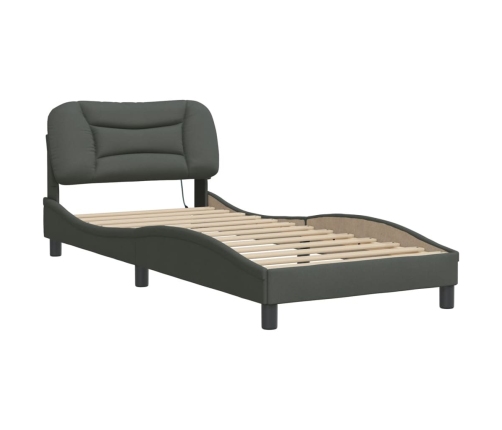 Estructura cama con LED sin colchón tela gris oscuro 90x190 cm