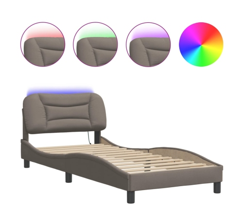 vidaXL Estructura de cama con luces LED tela gris taupe 90x190 cm