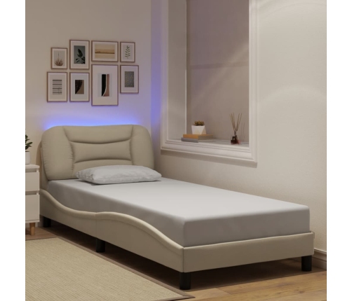 Estructura de con LED sin colchón tela crema 90x190 cm