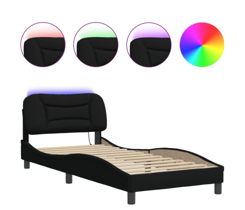 vidaXL Estructura de cama con luces LED tela negro 90x200 cm