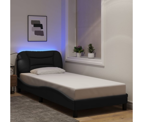 vidaXL Estructura de cama con luces LED tela negro 90x200 cm