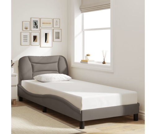 Estructura de cama con luces LED tela gris taupe 90x200 cm