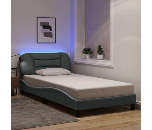 Estructura de cama con luces LED tela gris claro 100x200 cm