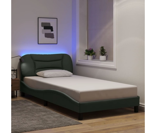 Estructura de cama con luces LED tela gris oscuro 100x200 cm