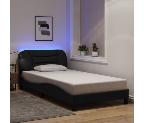 Estructura de cama con luces LED tela negro 100x200 cm