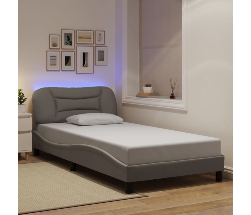 Estructura de cama con luces LED tela gris taupe 100x200 cm