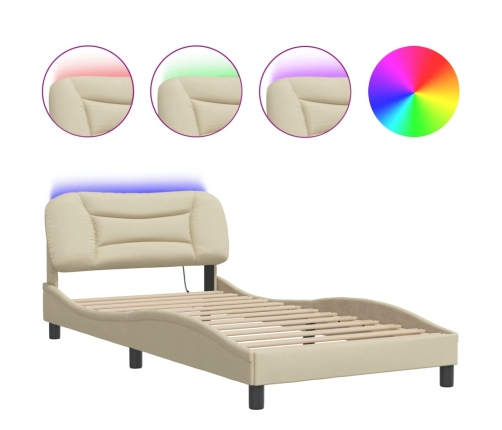 Estructura de cama con luces LED tela crema 100x200 cm