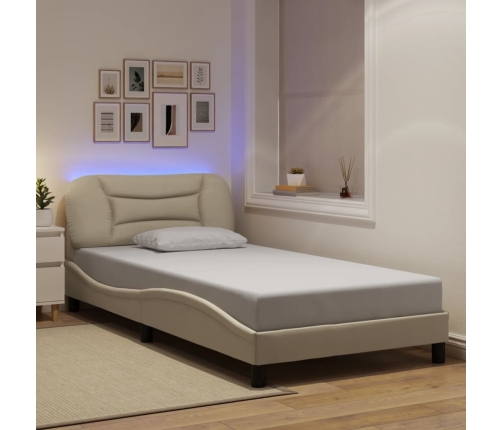 Estructura de cama con luces LED tela crema 100x200 cm