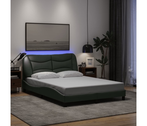 Estructura cama con LED sin colchón tela gris oscuro 120x200 cm