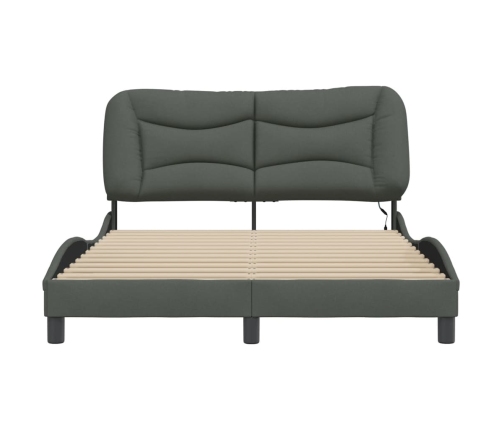 Estructura cama con LED sin colchón tela gris oscuro 120x200 cm