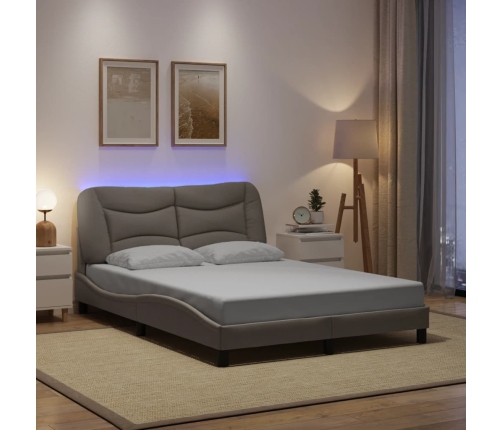 Estructura de cama con luces LED tela gris taupe 120x200 cm