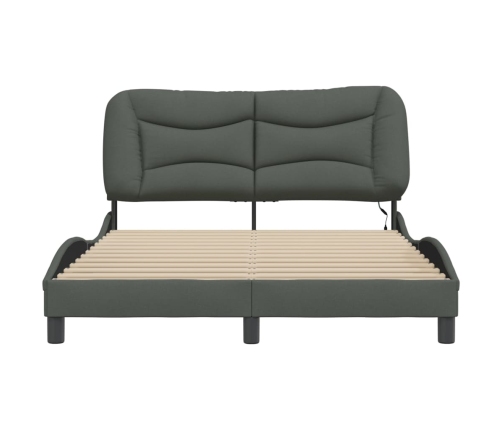 Estructura cama con LED sin colchón tela gris oscuro 140x190 cm