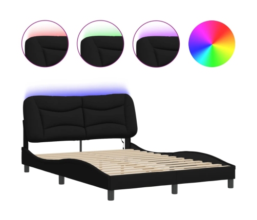 vidaXL Estructura de cama con luces LED tela negro 140x190 cm