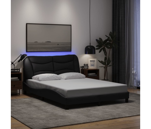 vidaXL Estructura de cama con luces LED tela negro 140x190 cm