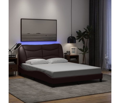 Estructura cama con LED sin colchón marrón oscuro 140x190 cm