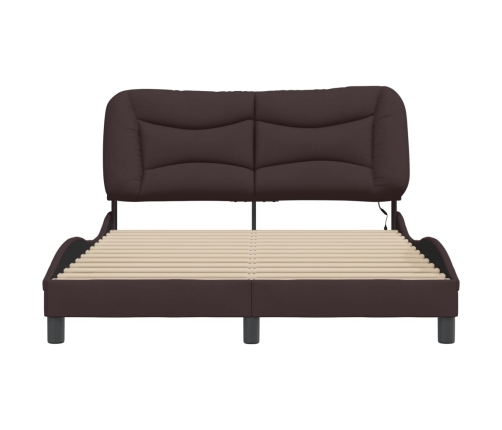 Estructura cama con LED sin colchón marrón oscuro 140x190 cm