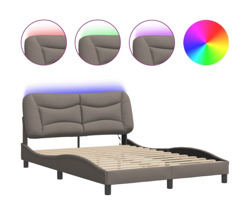 vidaXL Estructura de cama con luces LED tela gris taupe 140x190 cm