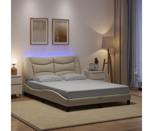 Estructura de cama con LED sin colchón tela crema 140x200 cm