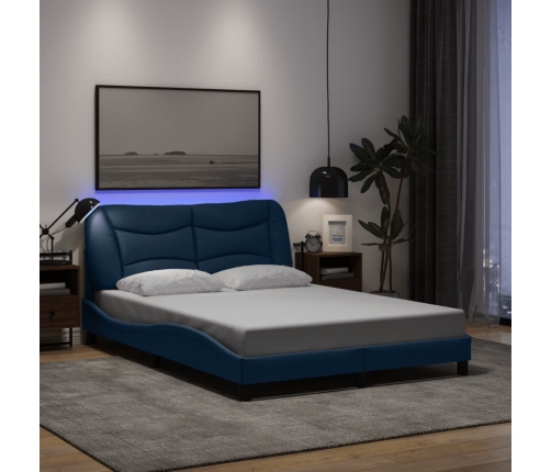 Estructura de cama con LED sin colchón tela azul 140x200 cm