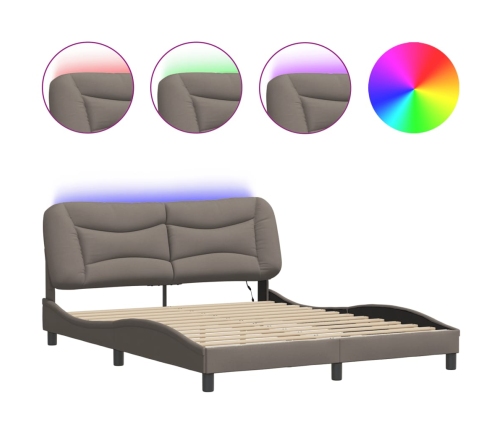 vidaXL Estructura de cama con luces LED tela gris taupe 160x200 cm