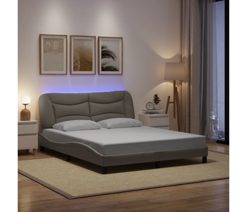 vidaXL Estructura de cama con luces LED tela gris taupe 160x200 cm