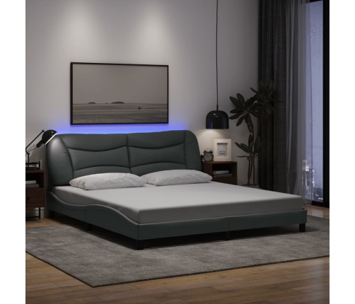 Estructura de cama con luces LED tela gris claro 180x200 cm