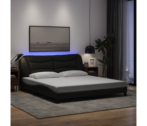 Estructura de cama con luces LED tela negro 180x200 cm