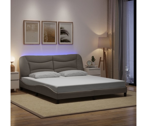 Estructura de cama con luces LED tela gris taupe 180x200 cm