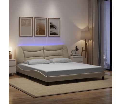 Estructura de cama con luces LED tela crema 180x200 cm