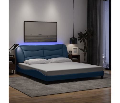 Estructura de cama con LED sin colchón tela azul 180x200 cm