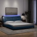 Estructura de cama con luces LED tela azul 180x200 cm