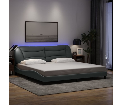 Estructura de cama con luces LED tela gris claro 200x200 cm