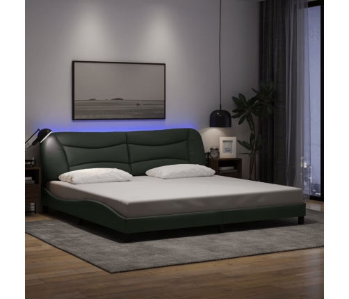 Estructura de cama con luces LED tela gris oscuro 200x200 cm