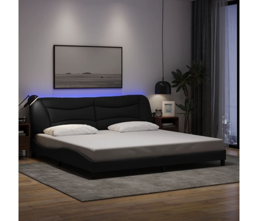 Estructura de cama con luces LED tela negro 200x200 cm