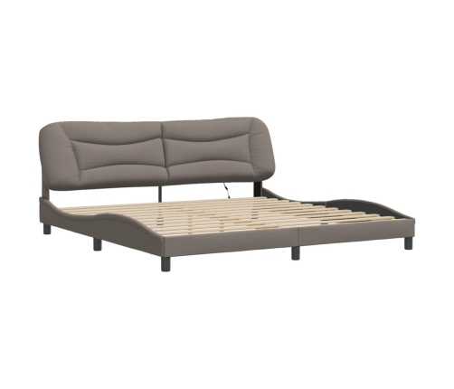 Estructura de cama con luces LED tela gris taupe 200x200 cm