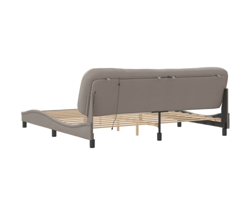 Estructura de cama con luces LED tela gris taupe 200x200 cm