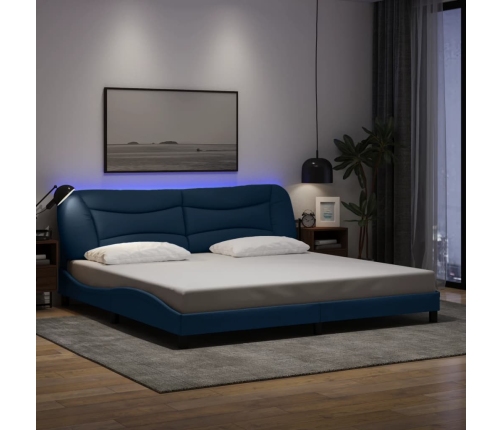 Estructura de cama con luces LED tela azul 200x200 cm